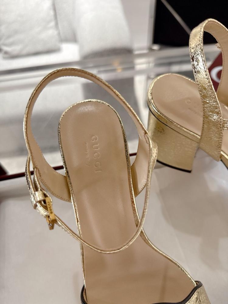 METALLIC LAMINATE LEATHER MID-HEEL SANDAL