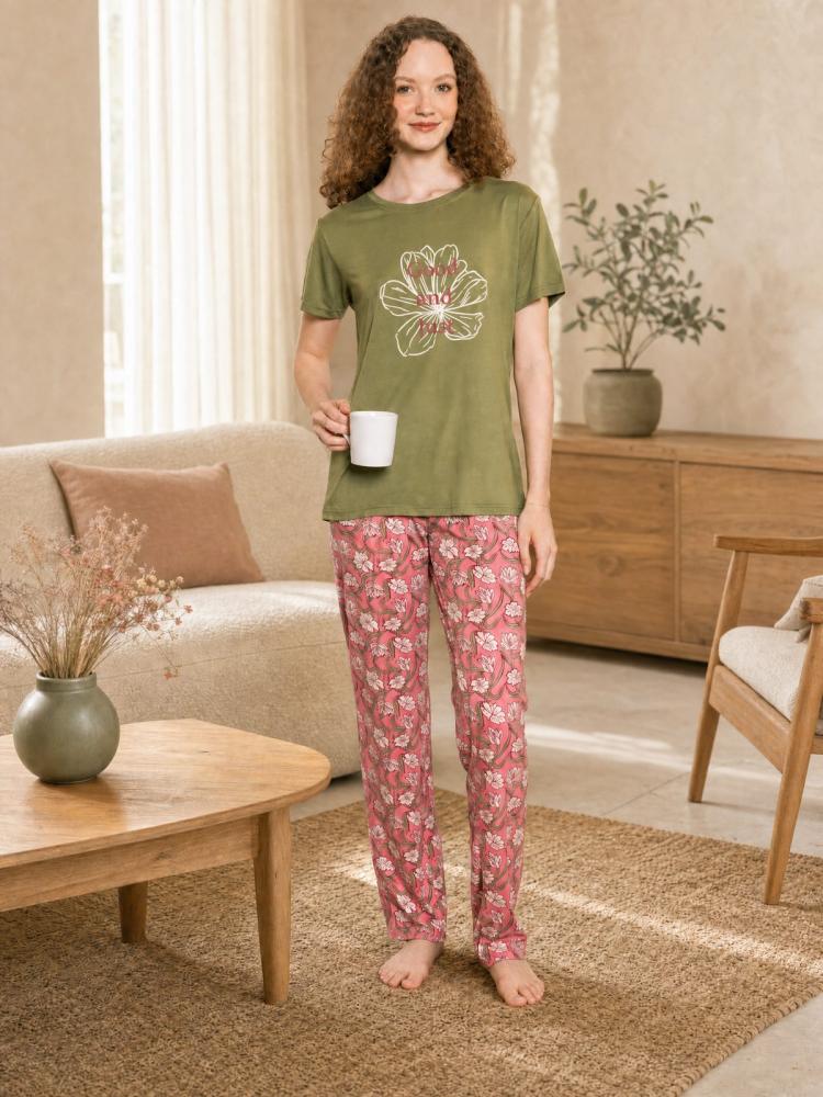 بجامة قطن نسائي مصري نسائية لون كموني نص كم