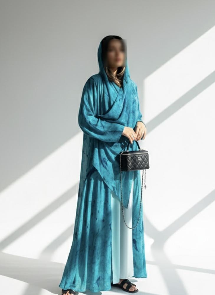 Marble abaya.. full chiffon lined with plain cotton, with chiffon headscarf, A-line cut