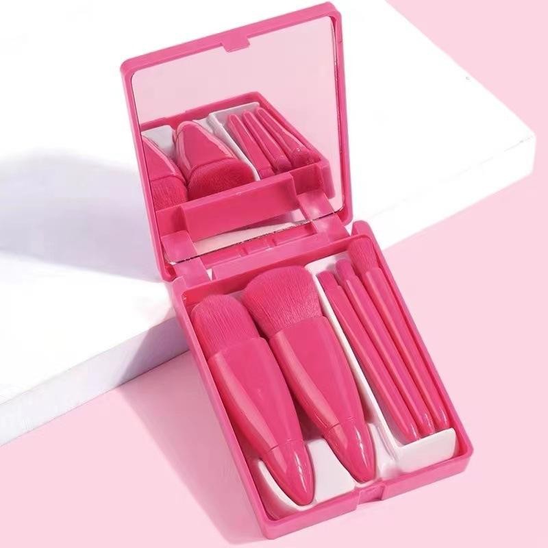 فرش مكياج مع مرآة سهلة التنقل لون فوشي من drob beauty