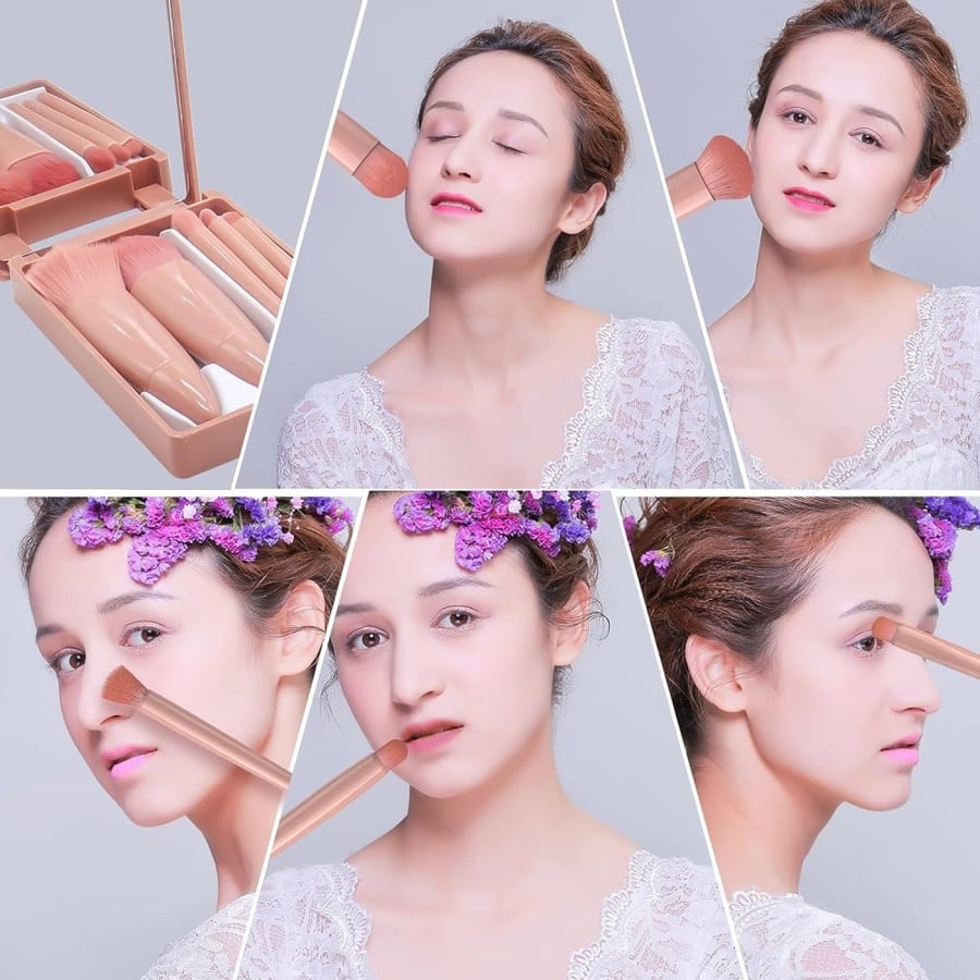 فرش مكياج مع مرآة سهلة التنقل لون بني من drob beauty