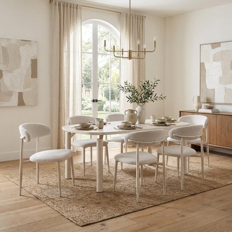 Luxury Marble Dining Table Set with 6 Upholstered Chairs – Elegant Contemporary Design, Available in Multiple Sizes