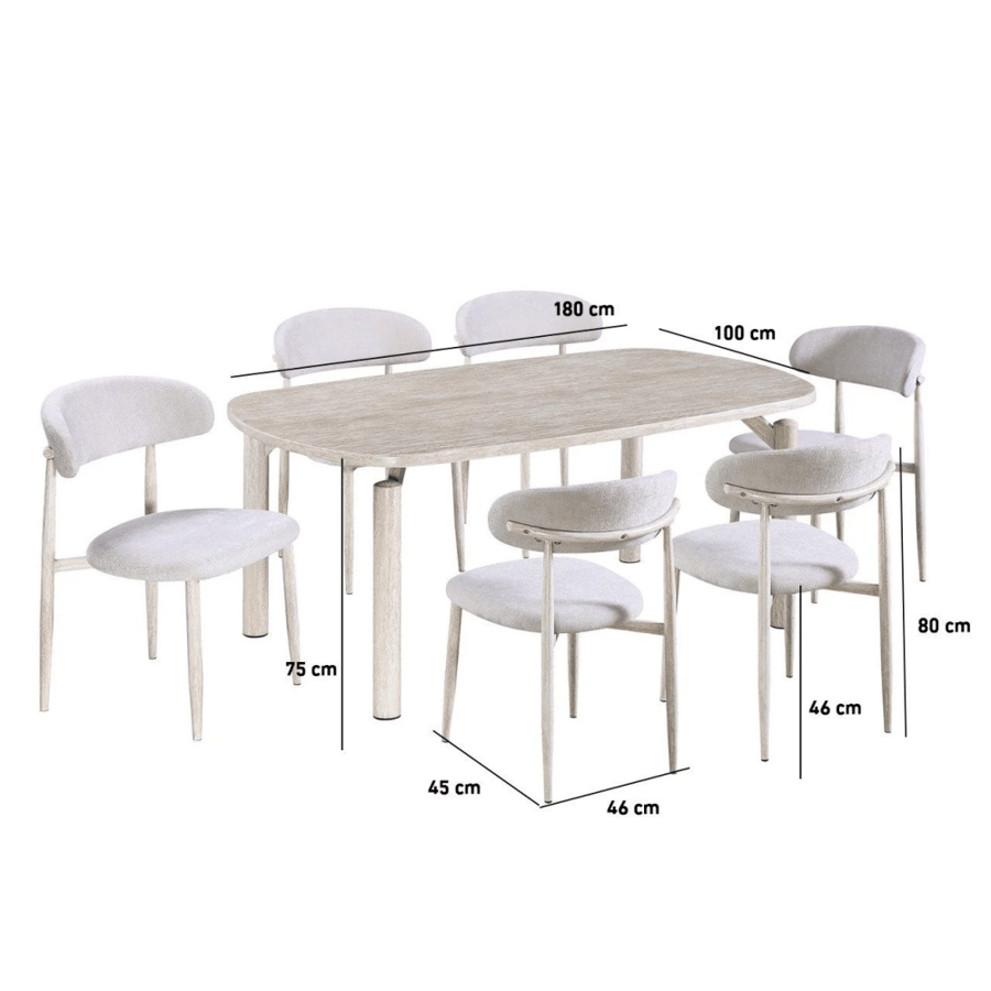 Luxury Marble Dining Table Set with 6 Upholstered Chairs – Elegant Contemporary Design, Available in Multiple Sizes