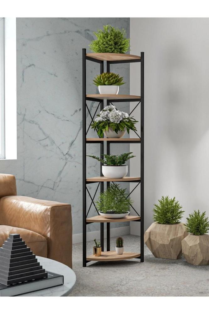 مكتبة زاوية مودرن 5 أرفف - تصميم ركني موفر للمساحة بهيكل معدني أسود