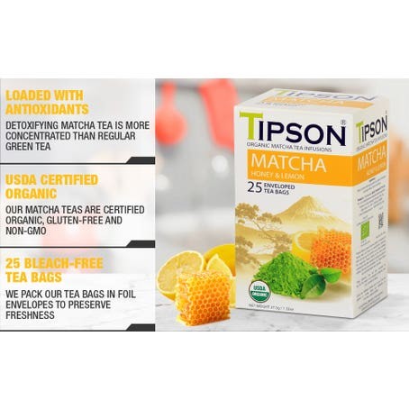 تيبسون شاي ماتشا عضوي عسل وليمون 25 مغلف