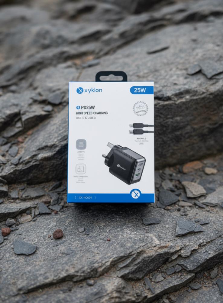 Wall plug xyklon original 25W with two ports (PD 25W + USB-PD 18W fast charging) with charging cable