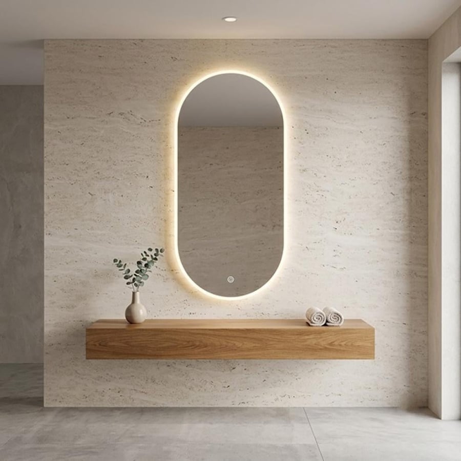 مرايا حائط LED بإضاءة خلفية ثلاثية الألوان بشكل كبسولة - (60×80 سم)