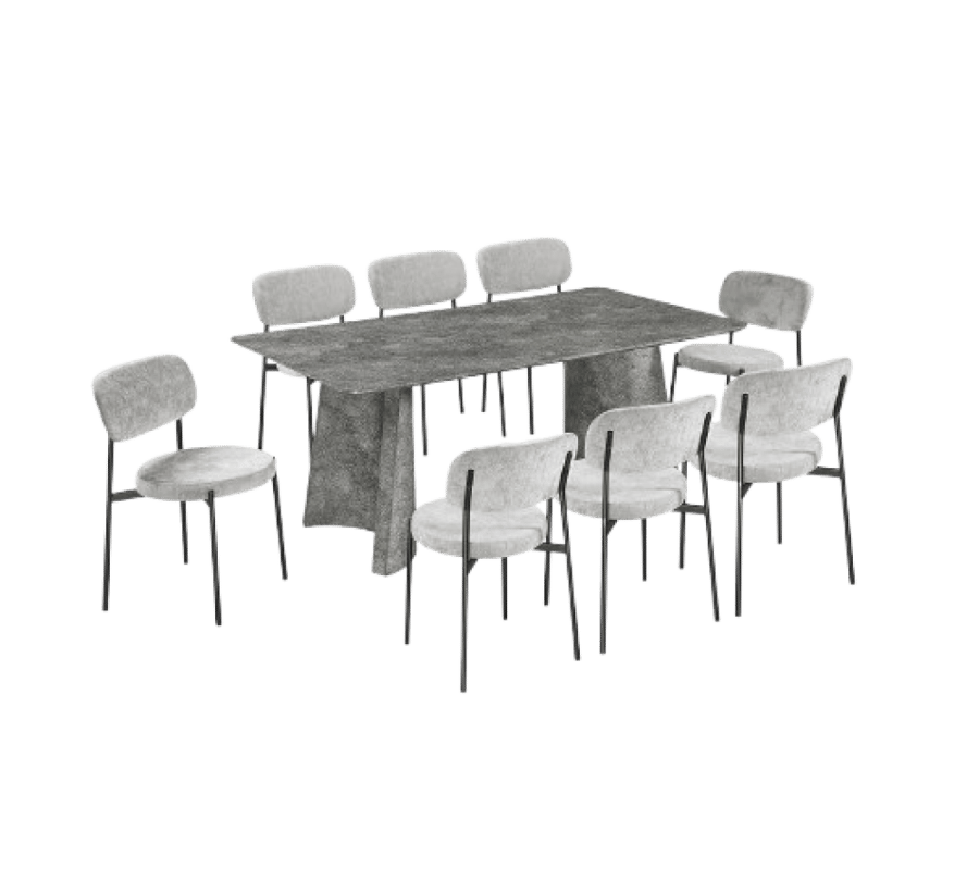 طاولة طعام خشب 8 كرسي - رمادي 180 سم