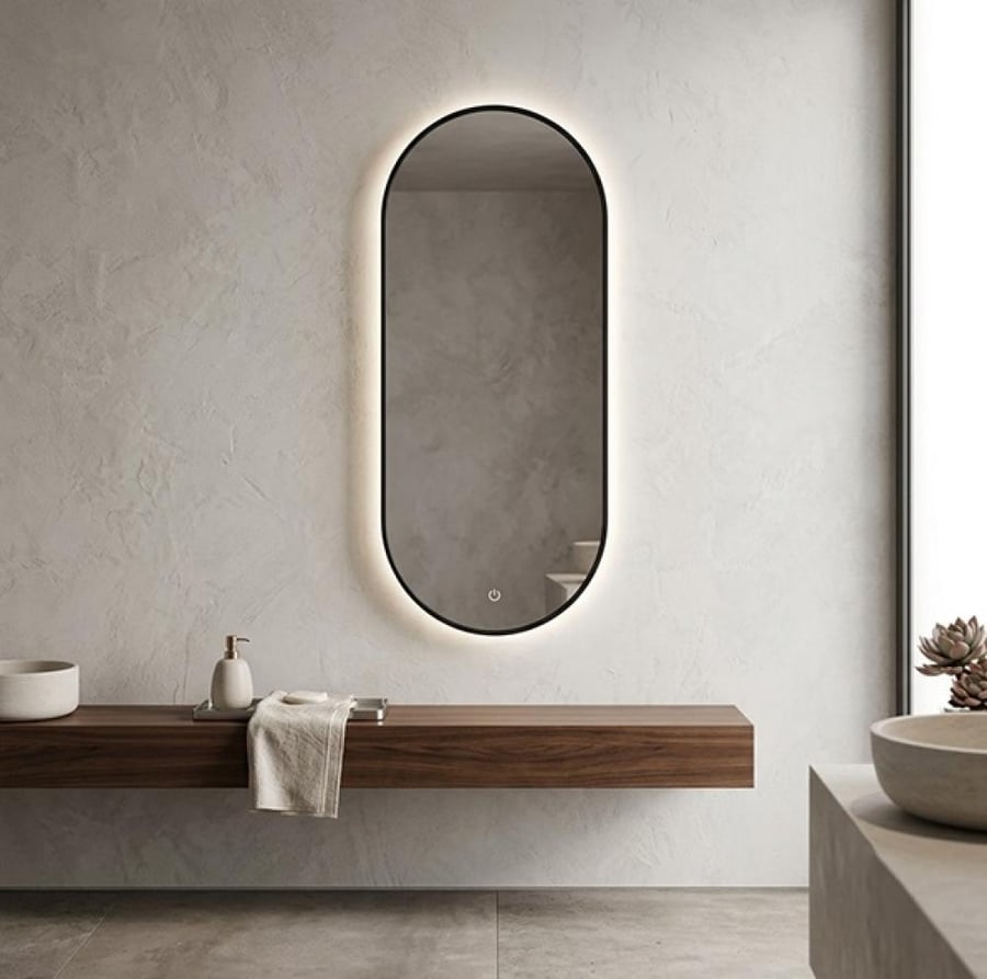 مرايا حائط LED بإطار أسود وإضاءة خلفية ثلاثية الألوان - (120×60 سم)