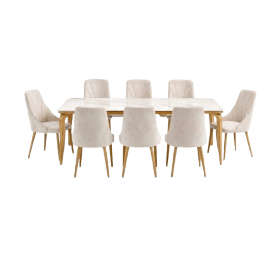 طقم طاولة طعام مودرن مع 8 كراسي مخمل بيج (180×90 سم)