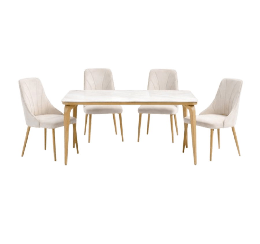 طقم طاولة طعام مودرن مع 4 كراسي مخمل بيج (130×80 سم) أناقة التصميم في المساحات العصرية