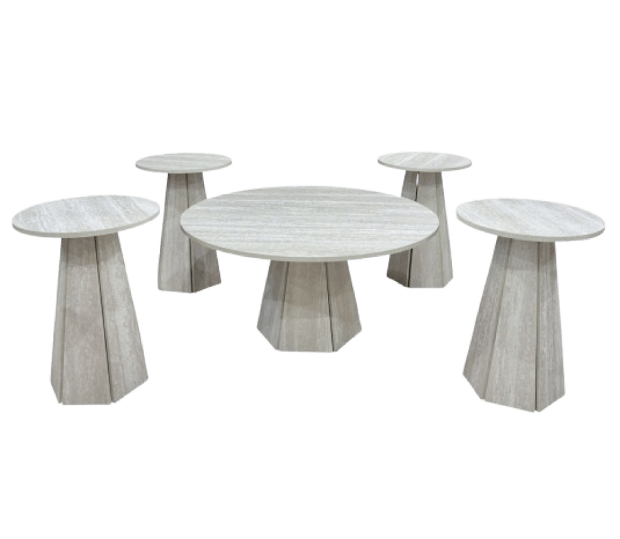 Modern sofa table set 5 pieces (main round table + 4 side service tables)