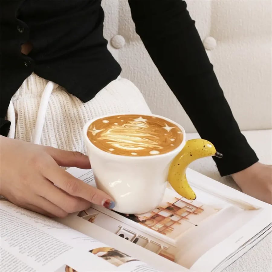 كوب سيراميك تفاح وموز يدوي 1 قطعة