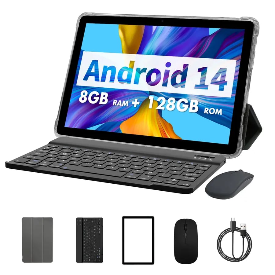 تابلت PRITOM TAB11 Android 14 10 بوصة 8GB رام + 128GB روم ثماني النواة 5G WiFi مع لوحة مفاتيح وماوس وحافظة