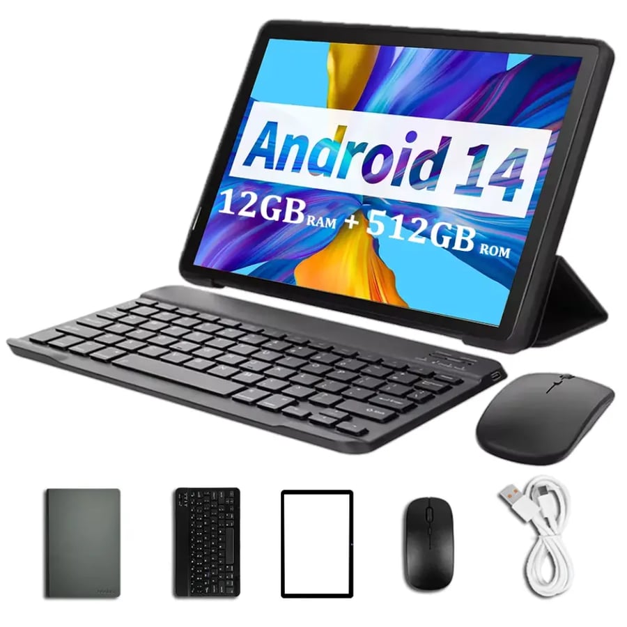 تابلت PRITOM TAB11 Android 14 10 بوصة 8GB رام + 128GB روم ثماني النواة 5G WiFi مع لوحة مفاتيح وماوس وحافظة