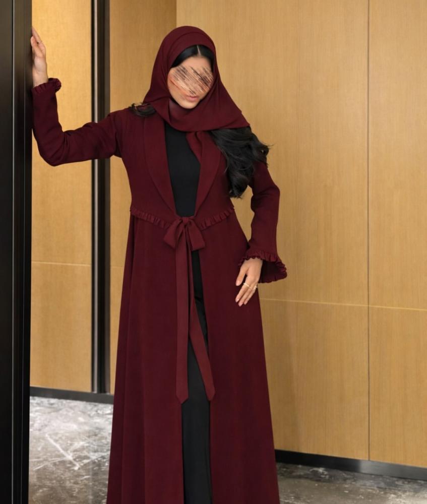 عباية سيراميك أندونيسي  بنفسجي  مع سديري مزين بالكسر وربطة شيفون