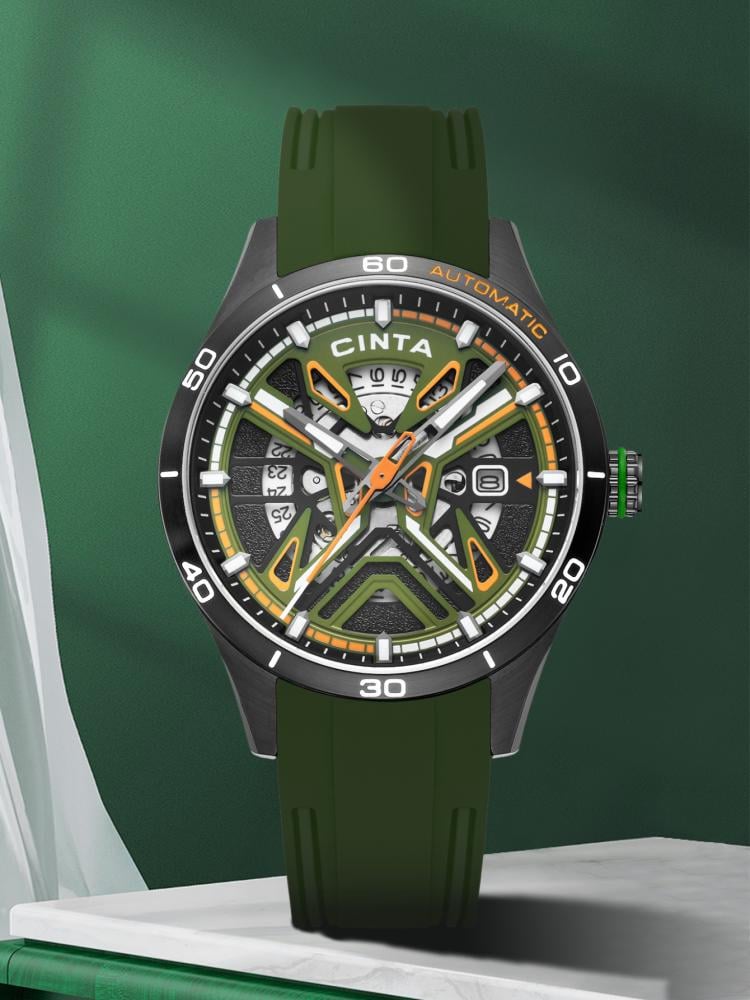 ساعة سينتا Mechanical-X الأوتوماتيكية للرجال بتصميم سايبربانك – أخضر D47