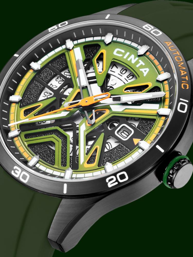 ساعة سينتا Mechanical-X الأوتوماتيكية للرجال بتصميم سايبربانك – أخضر D47