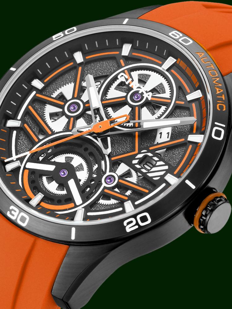 ساعة سينتا Mechanical-X الأوتوماتيكية للرجال بتصميم سايبربانك – برتقالي D47