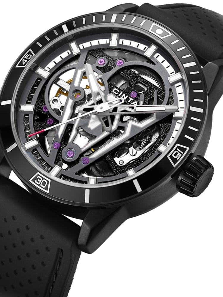 ساعة سينتا Mechanical-X الأوتوماتيكية للرجال بتصميم سايبربانك – اسود D47