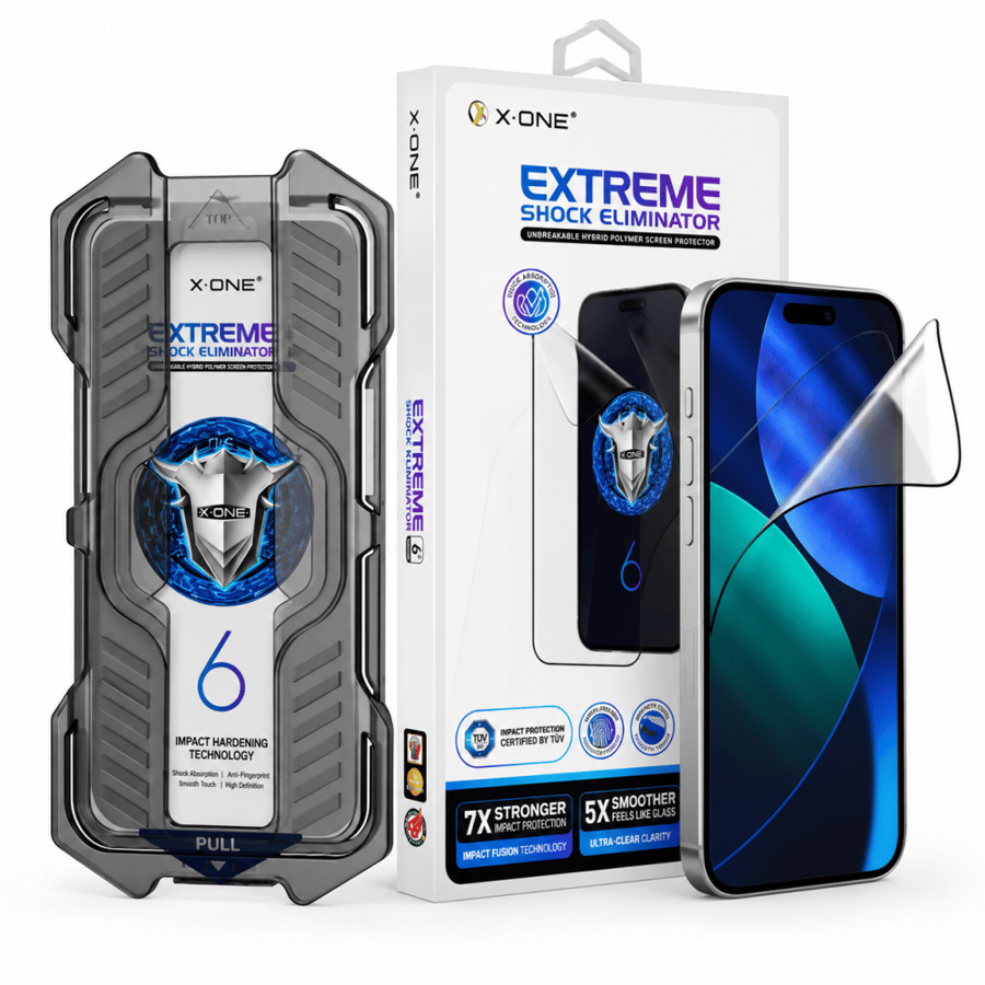 حماية شاشة X-ONE Extreme Shock Eliminator Hybrid Polymer Clear HD مع طقم تركيب