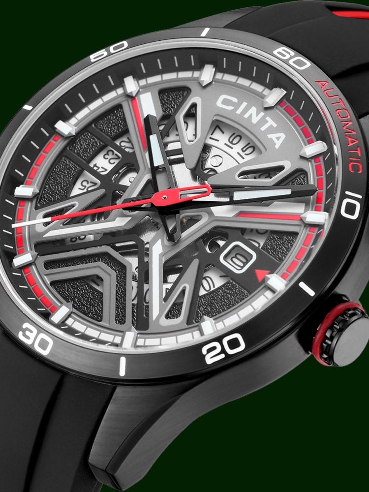 ساعة سينتا Mechanical-X الأوتوماتيكية للرجال بتصميم سايبربانك – أحمر D47