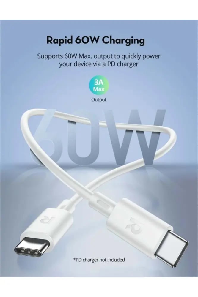 مجموعة كابلات RP-CB1041 USB-C إلى USB-C بطول 1 متر + 2 متر باللون الأبيض