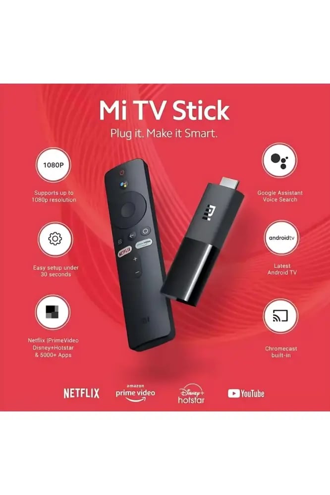 جهاز Mi Android TV Stick مزود بـ Chromecast مدمج – دقة Full HD 1080 بكسل (MDZ-24) أسود