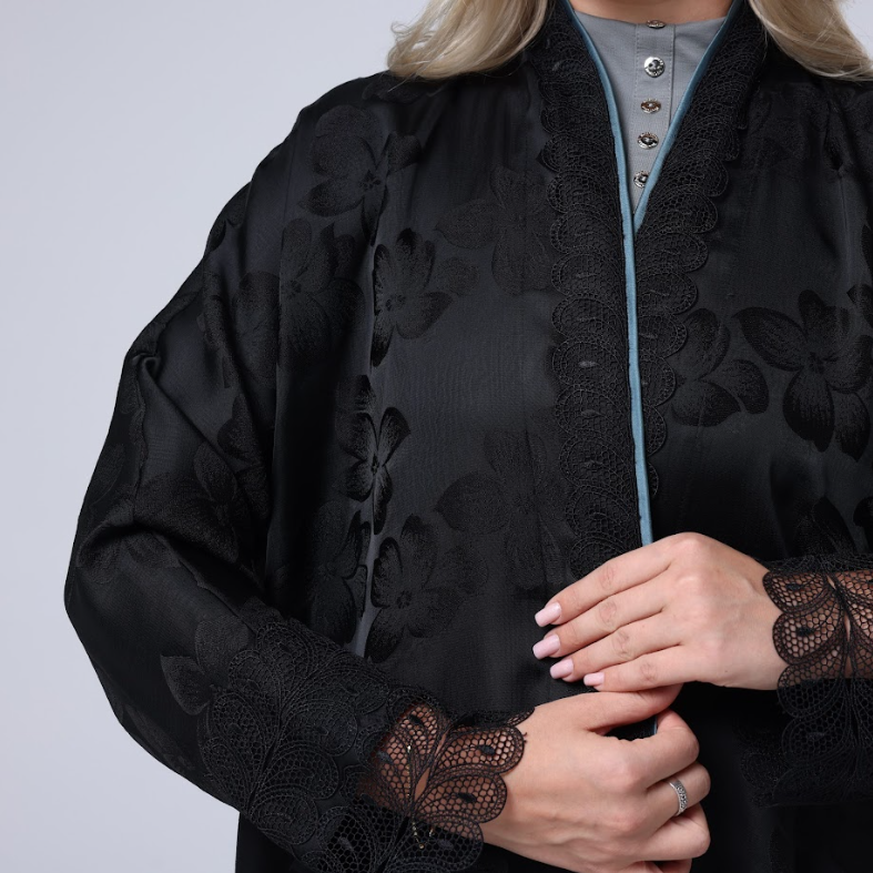 عباية جاكار بوليستر لون أسود غامق - عبايات علا