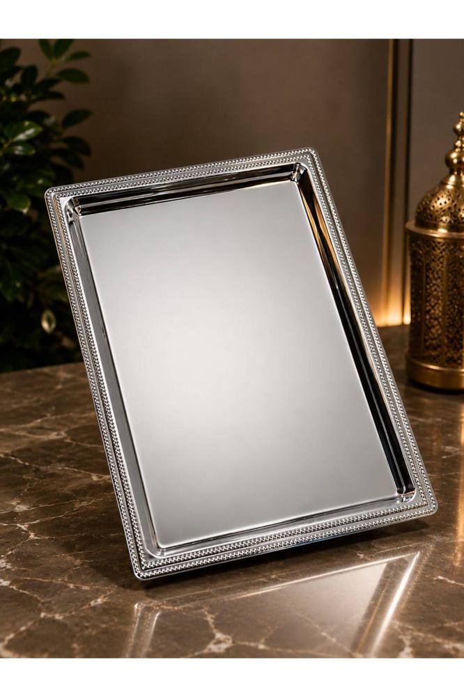 صينيه تقديمات محبب مفرد فضي صغير 104913C 34x24