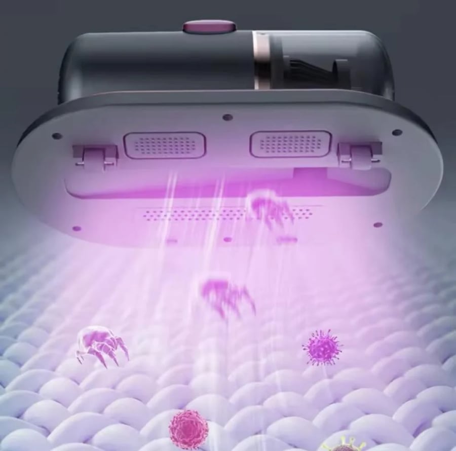 جهاز شفط لاسلكي لازالة العث من المفروشات، مع ضوء UV وشحن Type C.