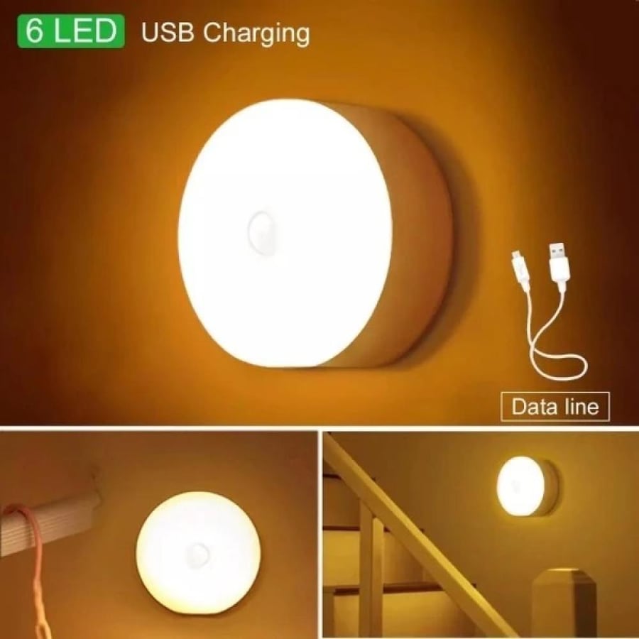 مصباح ليلي LED يُشحن عبر USB، مزود بستة مصابيح LED.