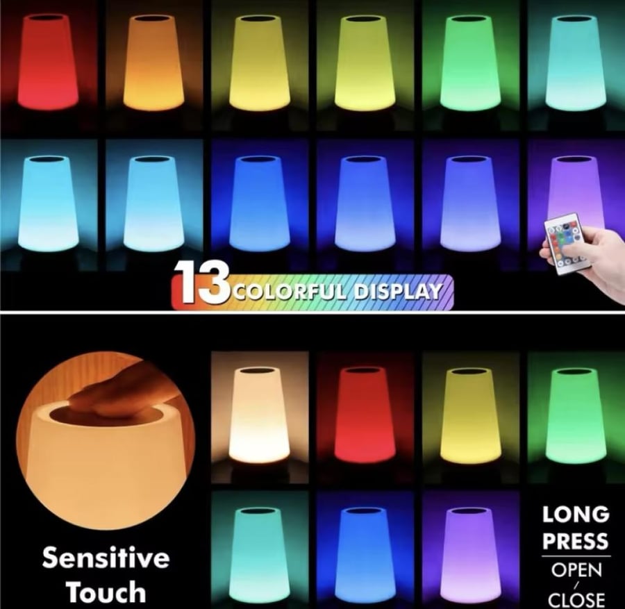 مصباح طاولة أنيق بتقنية RGB، مزود بـ 13 لونًا مختلفًا يمكن التحكم بها عن بُعد.