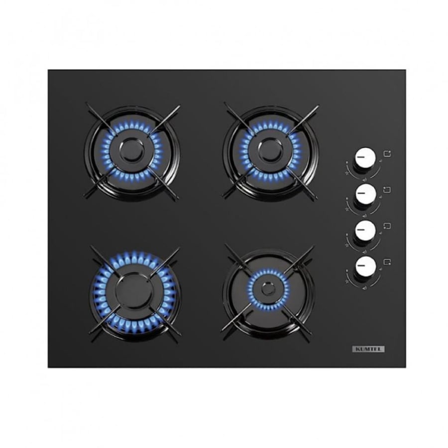 كومتل موقد غاز بلت ان 4 عيون - مفاتيح تحكم أمامية - زجاج أسود