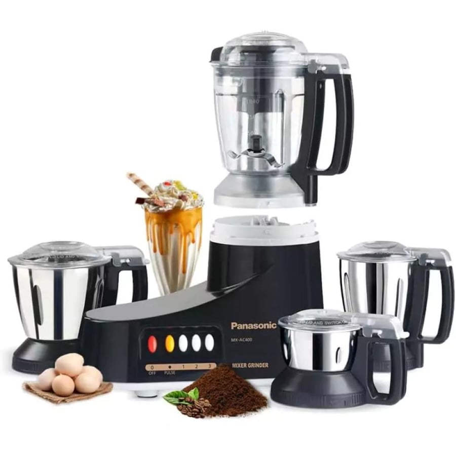 Panasonic food processor consisting of a grinder and blender with 3 stainless steel bowls and 1 juice container - 1000 watts - black - MX-AC400