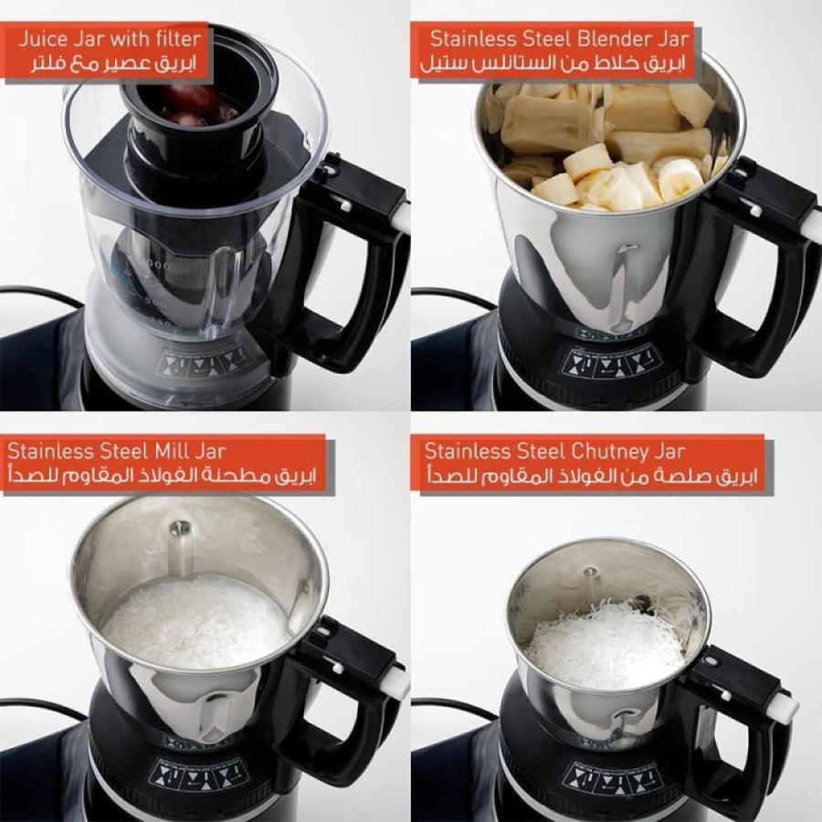 Panasonic food processor consisting of a grinder and blender with 3 stainless steel bowls and 1 juice container - 1000 watts - black - MX-AC400