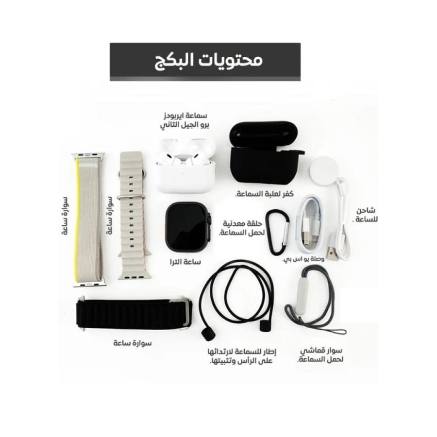 موج ماكس بكج مكون من ساعة الكترونية ذكية وسماعات أذن بلوتوث EARBUDS لاسلكية - SW001