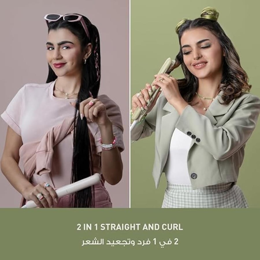 باناسونيك جهاز تمليس و تجعيد الشعر 2 في 1 - للنساء - ألواح سيراميك ثلاثية الأبعاد - أخضر - EH-HV31-G422