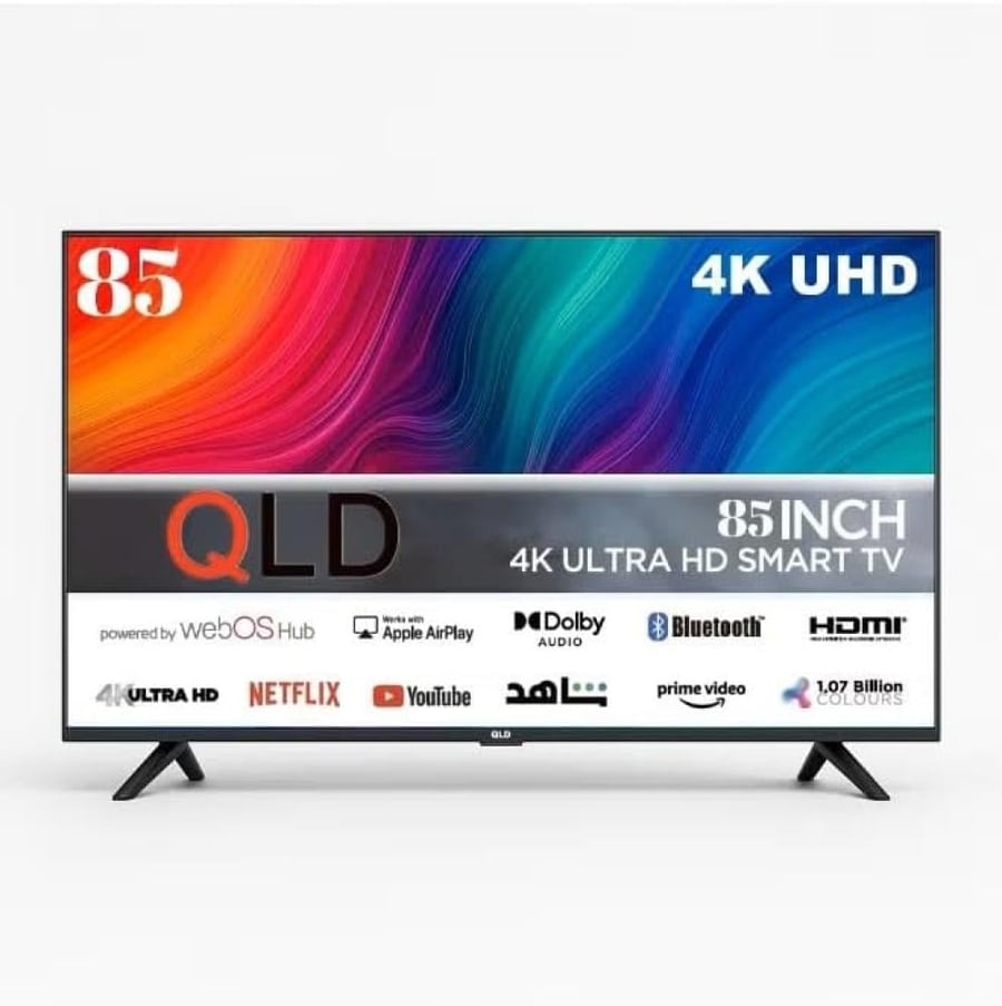 شاشة QLD بدون اطار 85 بوصة، شاشة 4K UHD ونظام تشغيل ويب او اس، اسود، QLDT-85S4KW3