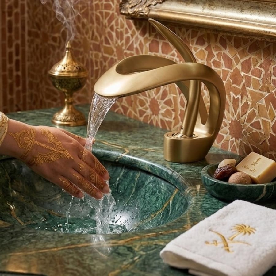 خلاط مغسلة ذهبي  شلال