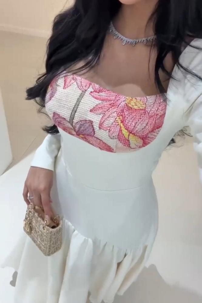 فستان سهره ناعم بأكمام طويله