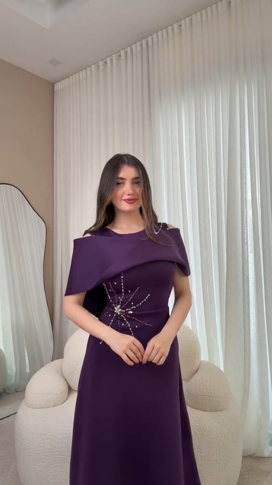 فستان سهره قصير بتطريز كلفه