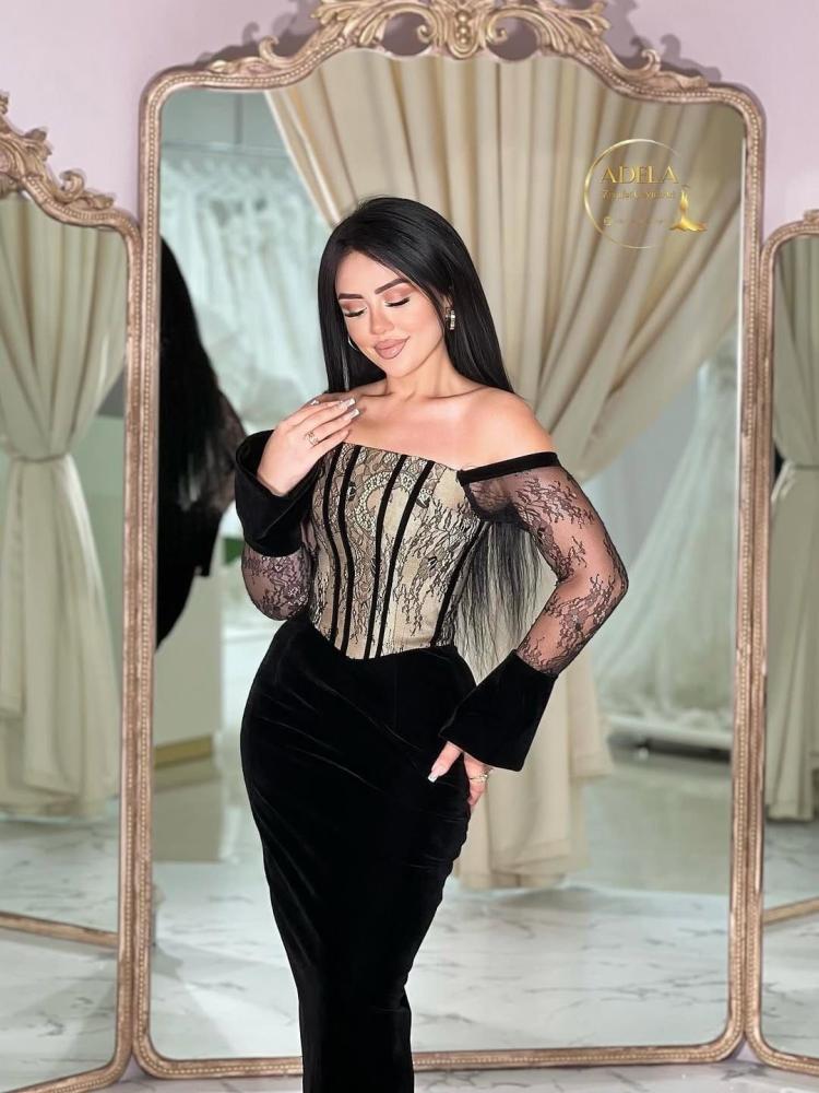 فستان سهره بأكمام طويلة فخم