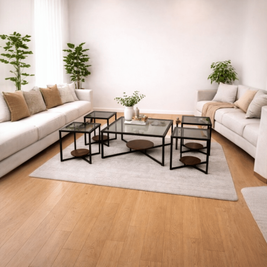 طاولات خدمة 1 + 4 بتصميم فاخر ومميز باللون بني