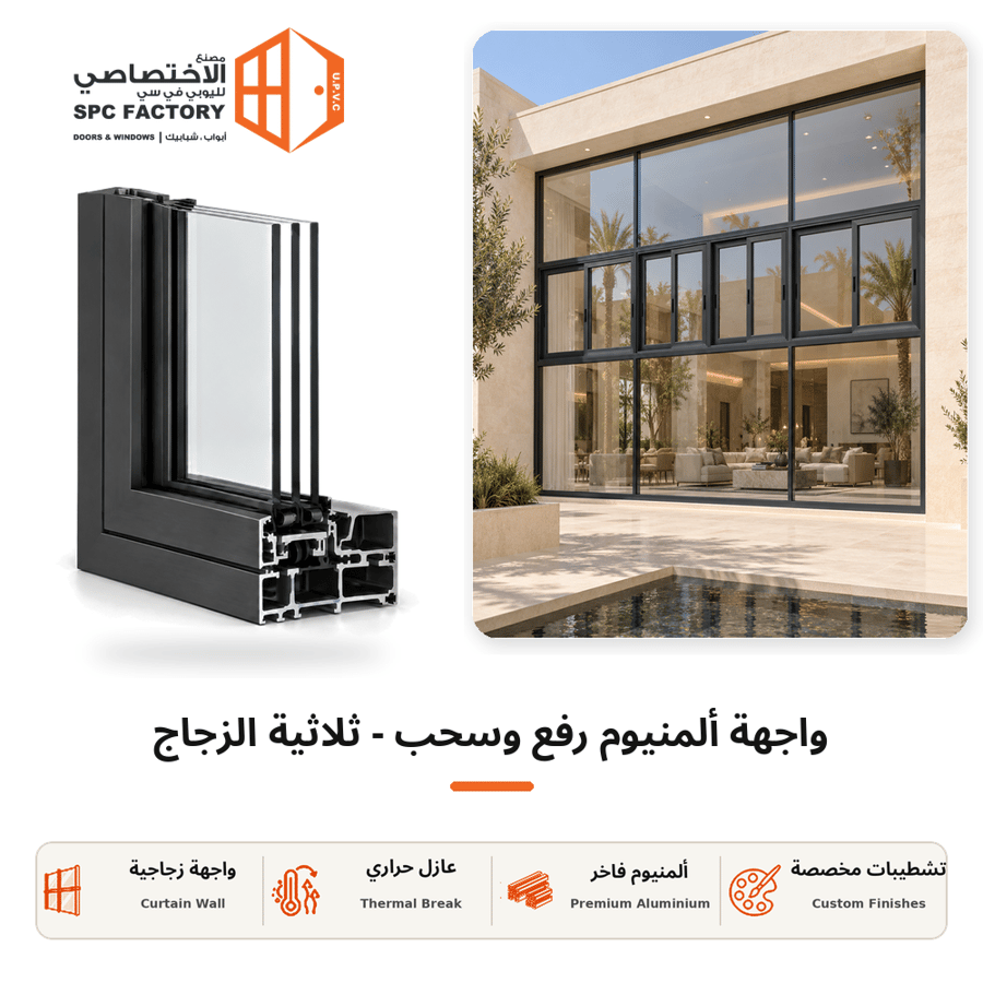 واجهة ألمنيوم رفع وسحب - ثلاثية الزجاج