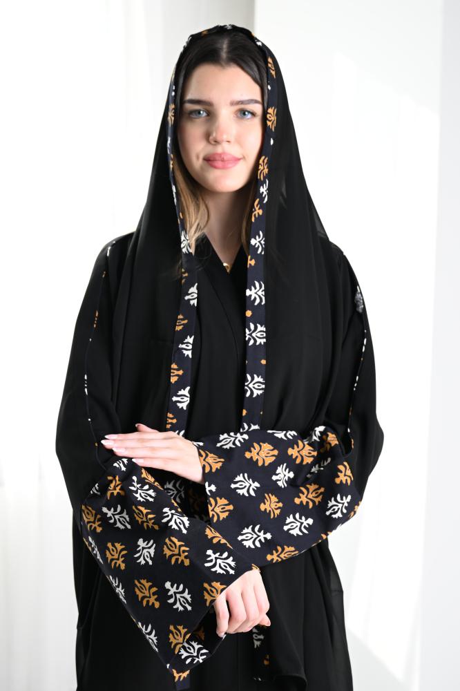 عباية كريب واكمام قطنيه مشجره N244