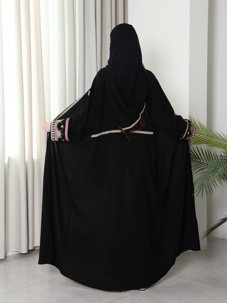 عباية كريب بتطريز ذهبي صيفي N377