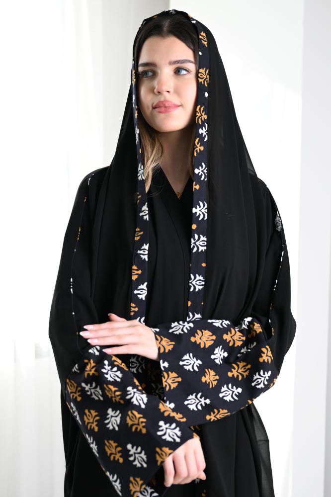 عباية كريب واكمام قطنيه مشجره N244
