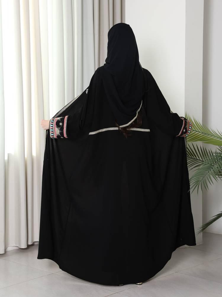 عباية كريب بتطريز ذهبي صيفي N377