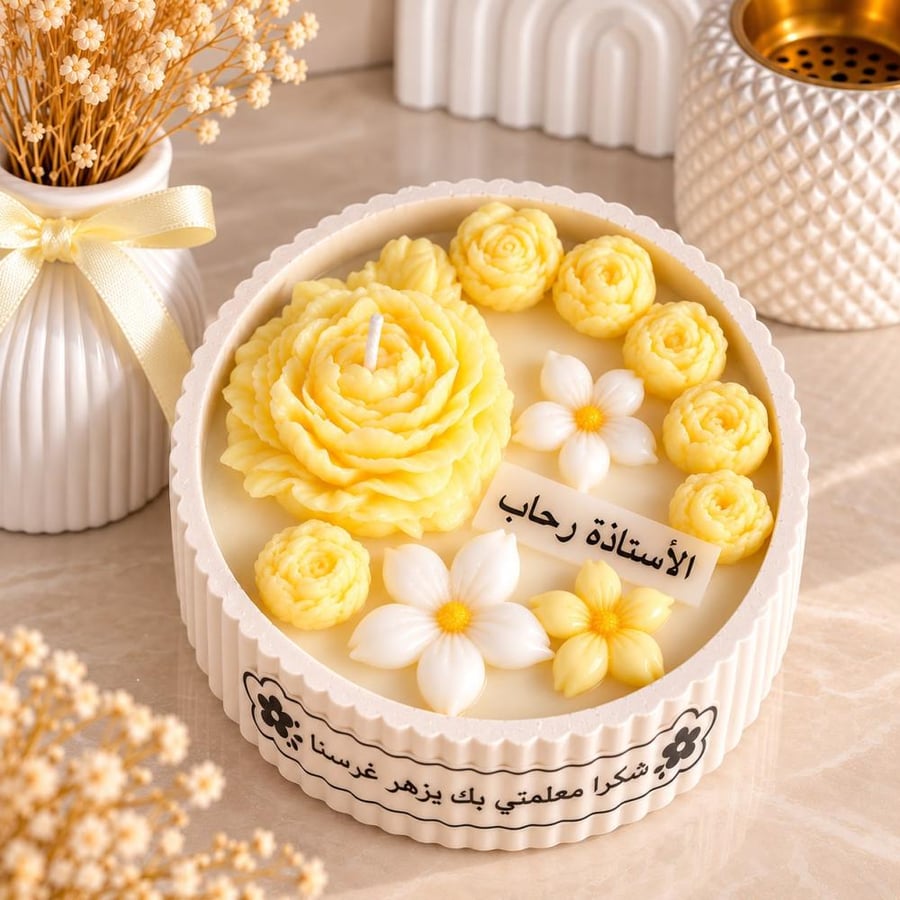 شمعة الأزهار المعطرة الحجم الكبير مع بوكس أنيق (أصفر)
